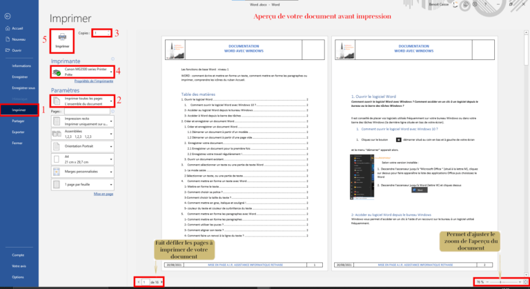 comment imprimer un doc word avec les commentaires