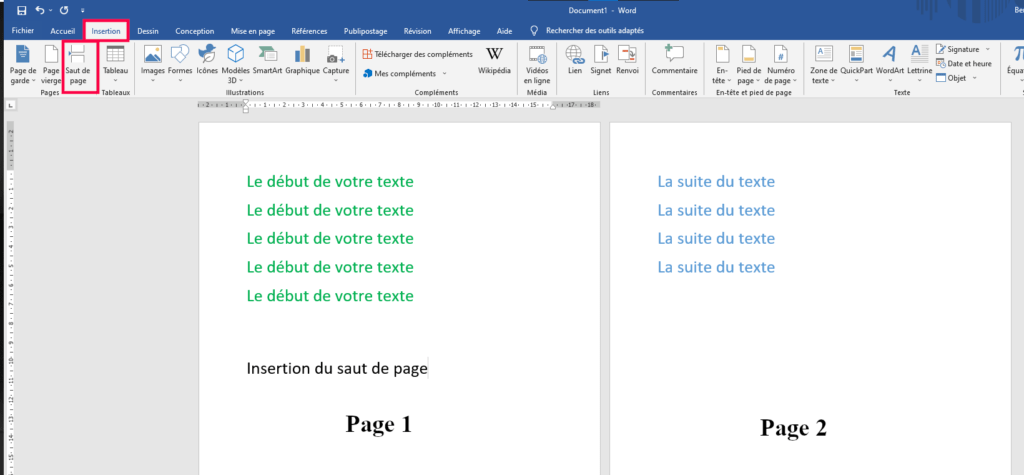 comment créer un saut de page sur word