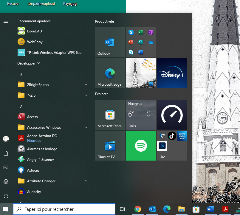 Le menu démarrer de Windows 10