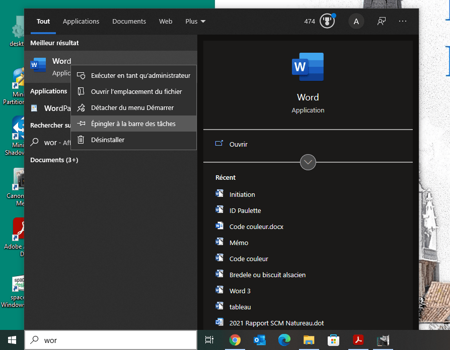 Epingler à la barre des taches Windows 10