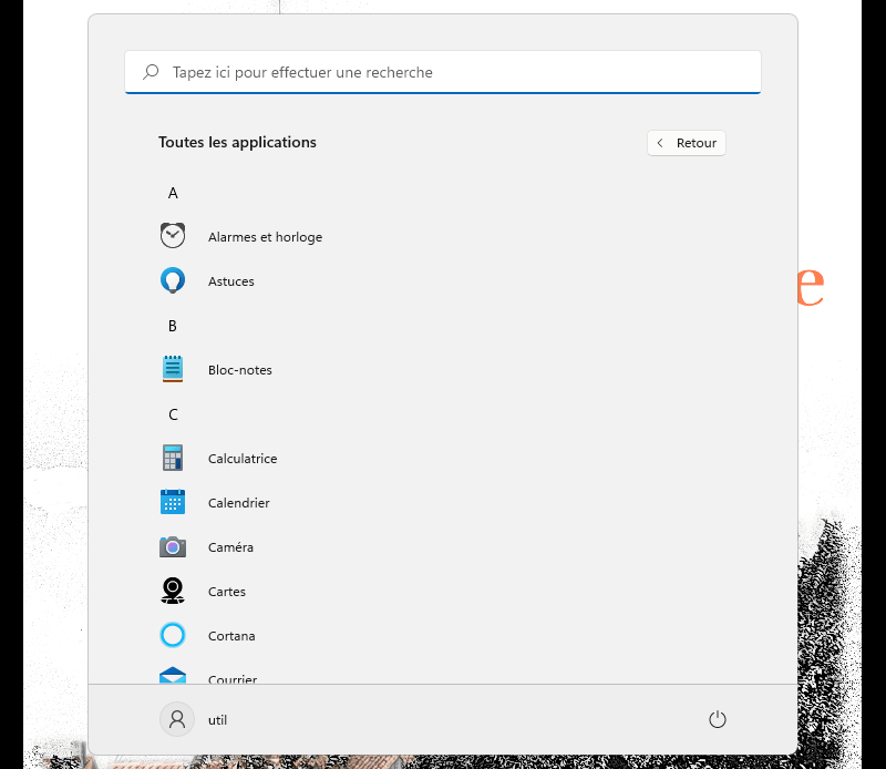 La liste des applications installées sur votre ordinateur est accessible depuis le menu Démarrer