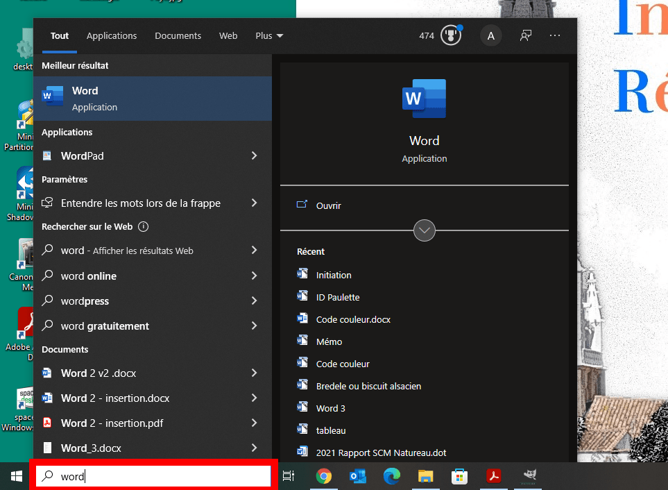 Rechercher avec Windows 10