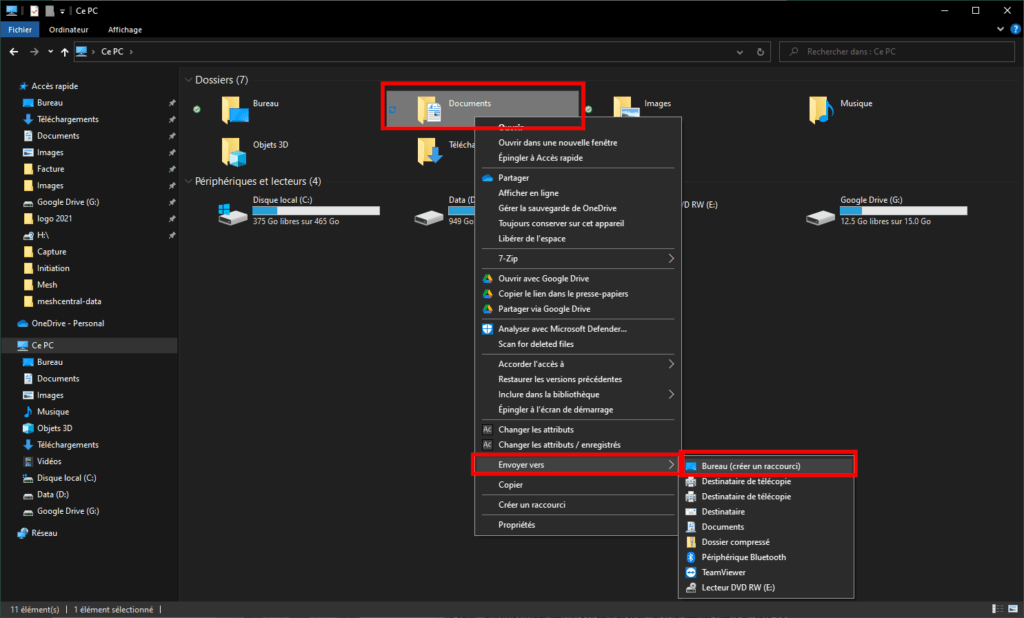  Créer un raccourci avec Windows 10