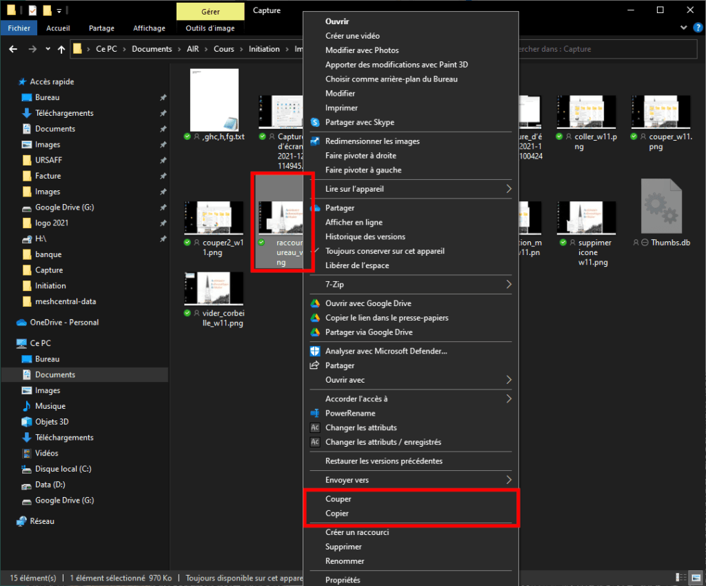Copier - Couper avec Windows 10