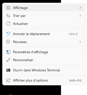 Le menu contextuel du bureau Windows 11