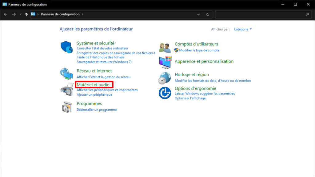 Matériel et audio de Windows 10