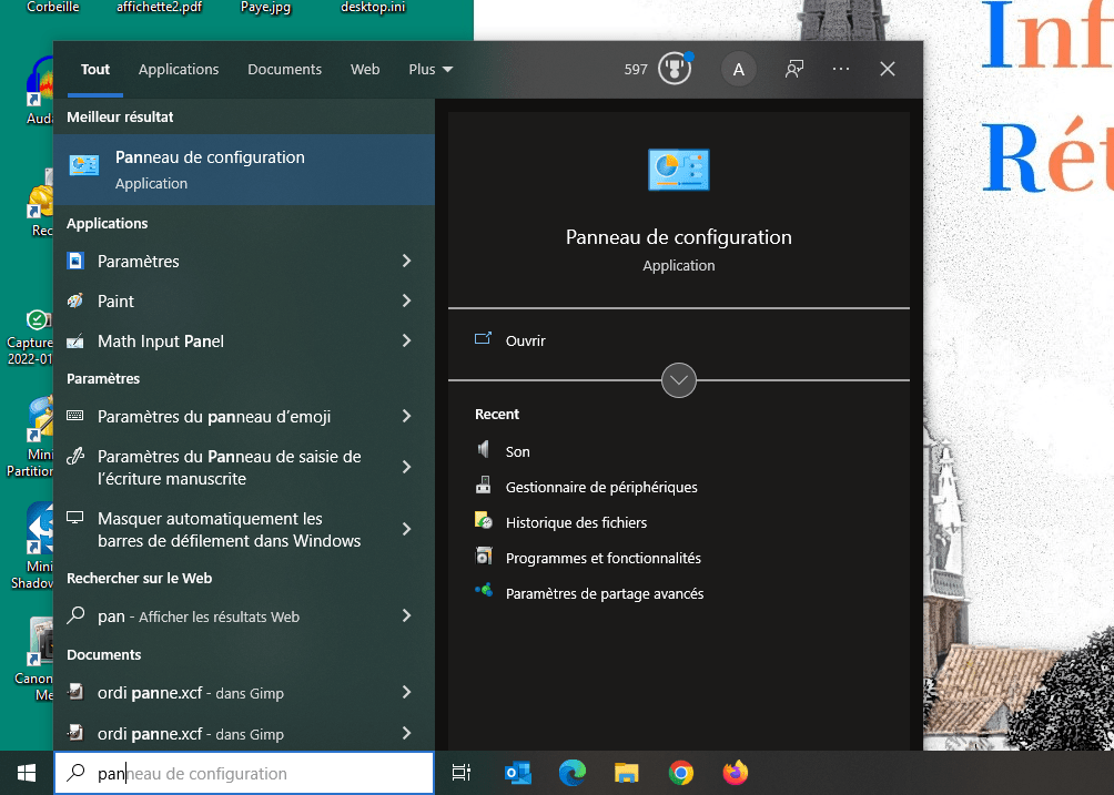 Accès au Panneau de configuration dans Windows 10