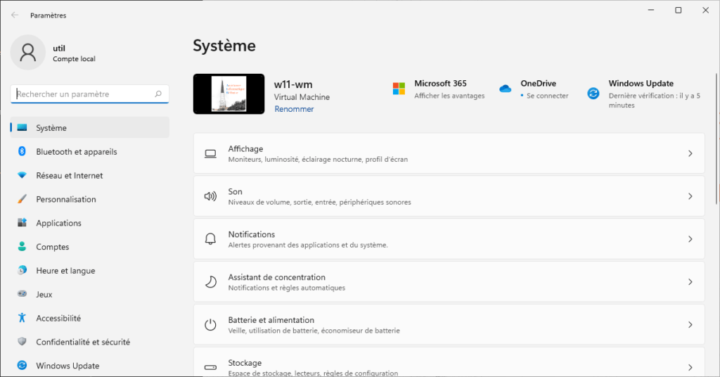 Le menu Système de Windows 11